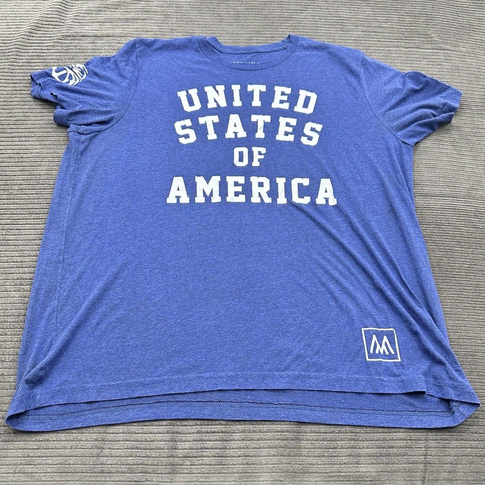 Mizzen + Main Shirt Men 2XL XXL Blue Polyester USA Logo Short Sleeve Casual.